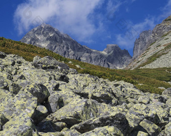 视图<strong>山峰</strong>隆尼基盾覆盖云夏天最高山<strong>山峰</strong>高基山斯洛伐克高塔特拉