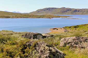 瓦瓦特恩湖山夏季hemsedalBuskerud挪威