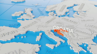 克罗地亚突出显示白色简化世界地图数字