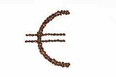 象征欧洲货币排咖啡豆子白色巴克