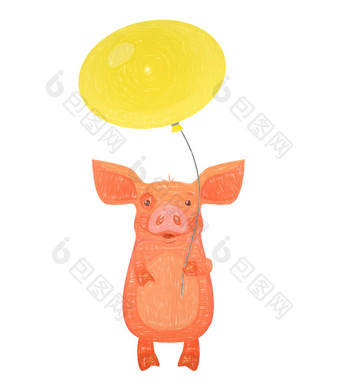 可爱的<strong>猪</strong>持有气球