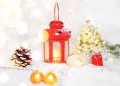 圣诞节背景圣诞节树红色的灯笼装饰