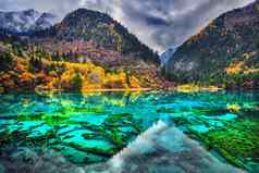令人惊异的视图水晶清晰的水花湖骡子