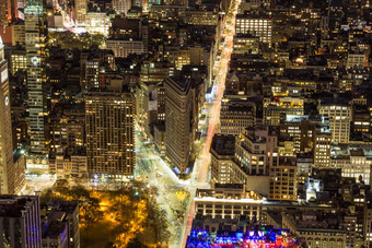 城市景观曼哈顿熨斗建筑晚上纽约