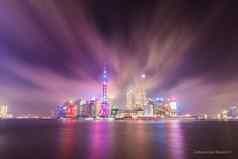 上海天际线晚上lujiazui业务区