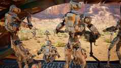 军事robots-androids到达宇宙飞船外星人地球殖民呈现