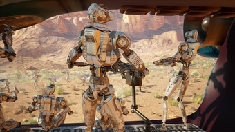 军事robots-androids到达宇宙飞船外星人地球殖民呈现