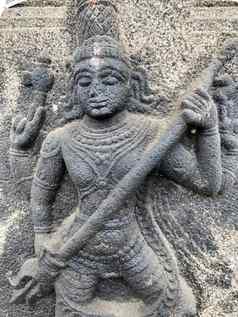 雕塑湿婆持有特里舒拉巴斯救援雕塑雕刻石头墙湿婆寺庙泰米尔Nadu