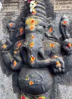 神大象头雕塑巴斯救援雕塑雕刻石头墙湿婆寺庙泰米尔Nadu