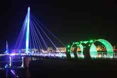 晚上视图美丽的场景桥海水晚上时间