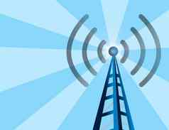 蓝色的无线技术塔背景射线光