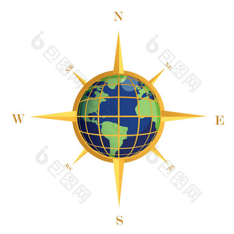 黄金指南针全球插图设计孤立的白色