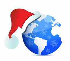 圣诞节地球概念圣诞老人他全球