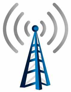 蓝色的无线技术塔孤立的白色背景