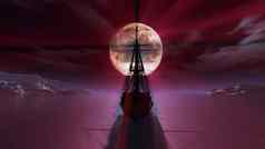 船晚上完整的月亮插图