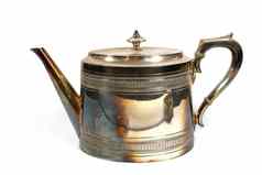 古董古董水壶茶能金属白色背景