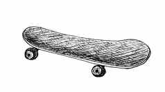 滑板冲浪老手pennyboard孤立的白色背景刻风格插图海报装饰打印手画草图详细的古董蚀刻画