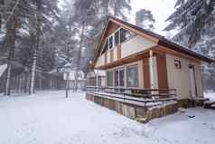美丽的孤独的小屋雪景观