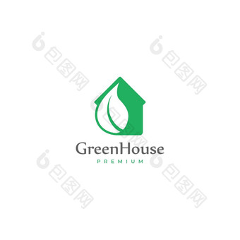 绿色房子叶标志健康的<strong>环境标志</strong>有机首页向量元素股票插图
