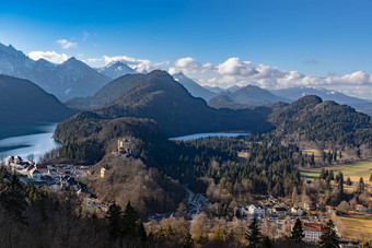 空中全景视图巴伐利亚阿尔卑斯山脉山fam公司