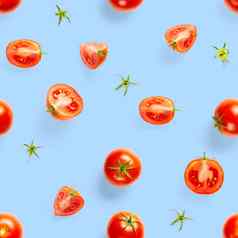 无缝的模式红色的成熟的西红柿番茄孤立的蓝色的背景蔬菜摘要无缝的模式有机西红柿平躺