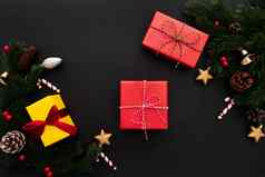 圣诞节礼物盒子松树圣诞节装饰黑色的