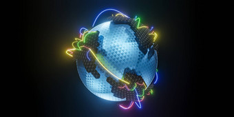 多边形全球行全球连接全球社会网络模型插图