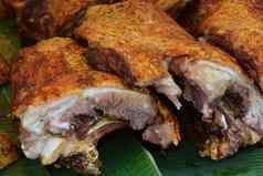 软焦点页MOO的烤猪肉页泰国