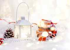 圣诞节背景圣诞节树白色灯笼12月
