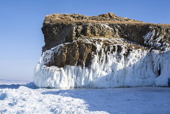 岩石悬崖<strong>冰湖</strong>贝加尔湖俄罗斯景观照片