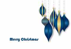 圣诞节插图蓝色的圣诞节装饰物球白色背景