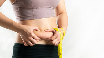 脂肪女人脂肪肚子胖乎乎的肥胖女人手持有过度