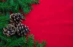 圣诞节背景冷杉分支机构视锥细胞红色的帆布背景圣诞节卡主题冬天假期快乐一年空间文本