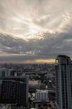 曼谷市中心城市景观摩天大楼早....给