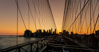 布鲁克林桥日落曼哈顿天际线