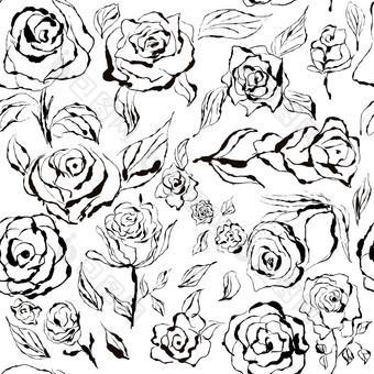 黑色的白色无缝的模式黑色的<strong>玫瑰</strong>