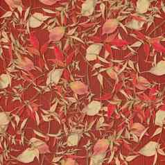干叶子分散红色的布纹理背景