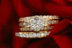 钻石集群订婚环婚礼环红色的玫瑰