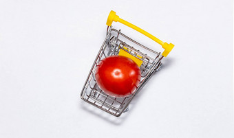 拍摄单番茄<strong>购物车</strong>孤立的白色背景成熟的美味的红色的Tomatos<strong>购物车</strong>前视图复制空间