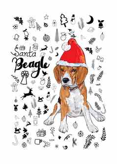 小猎犬号狗穿圣诞老人的红色的他圣诞老人小猎犬号刻字