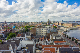 美丽的视图<strong>阿姆斯特丹</strong>屋顶城市景观空中的角度来看奥<strong>斯特</strong>多克蓝色的天空大云