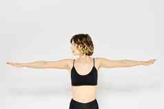 女人运动服装光背景锻炼健身体育运动平衡模型