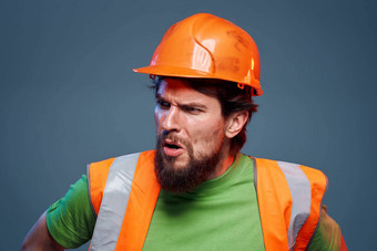 情感建筑商橙色硬他安全工作乏力蓝色的背景