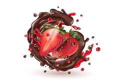 巧克力飞溅草莓白色背景