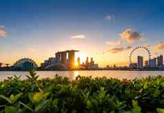 城市市中心业务建筑区域日落新加坡新加坡世界著名的旅游城市