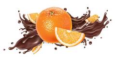飞溅液体巧克力新鲜的橙子