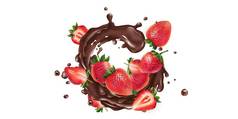 新鲜的草莓飞溅液体巧克力