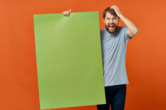 情感男人。衬衫绿色模型海报演讲市场营销