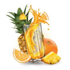 水果汁溅玻璃切片菠萝橙色