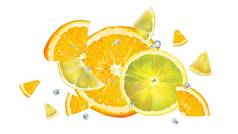 橙色柠檬片水滴飞行